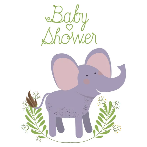 Elefante bonito com coroa de flores cartão de chuveiro do bebê — Vetor de Stock