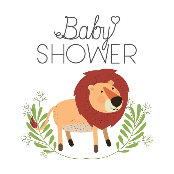 可爱的狮子与花圈婴儿淋浴卡 — 图库矢量图片