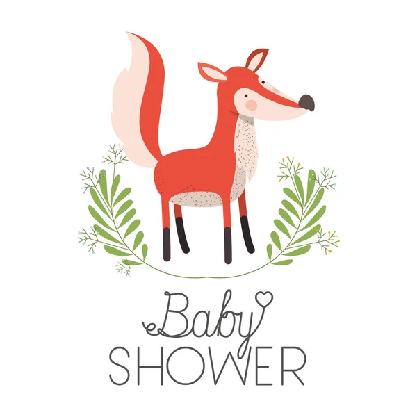 かわいい狐の花輪ベビー シャワー カード — ストックベクタ