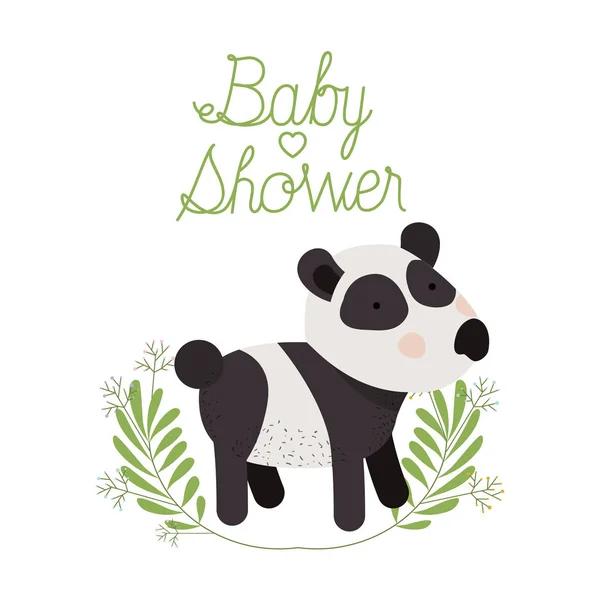 Cute panda with wreath baby shower card — Stock Vector