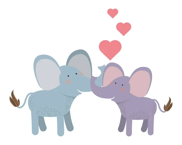 可爱的情侣与心脏的大象 — 图库矢量图片