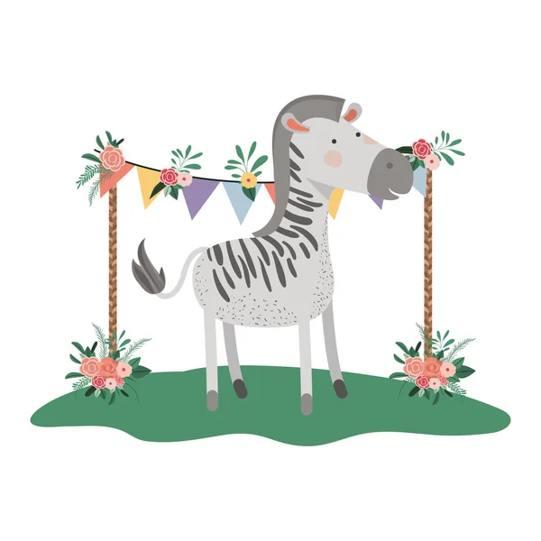 Sevimli ve şirin zebra ile çerçeve çiçek — Stok Vektör