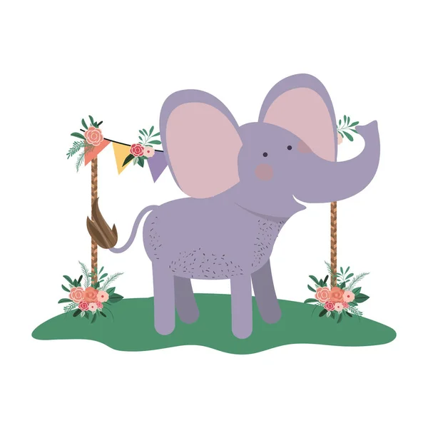Éléphant mignon et adorable avec cadre floral — Image vectorielle