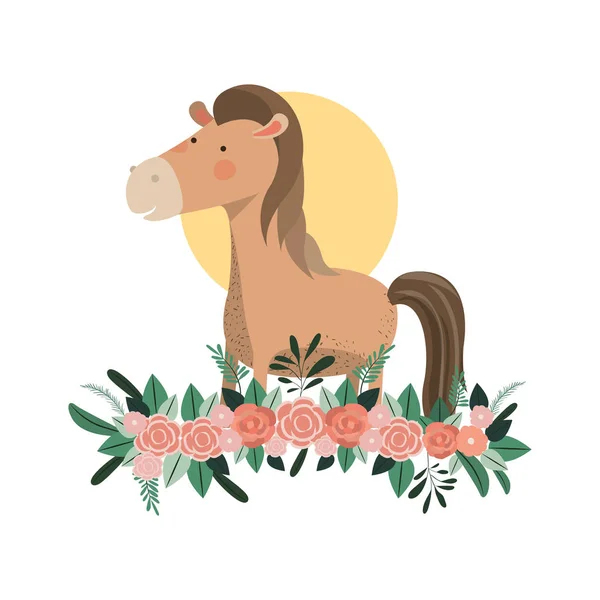 Cute and adorable horse with floral decoration — Stock Vector