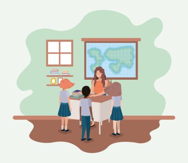 kadın öğretmen öğrencileri ile Coğrafya sınıfı