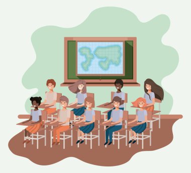 Coğrafya sınıfta genç öğrenciler