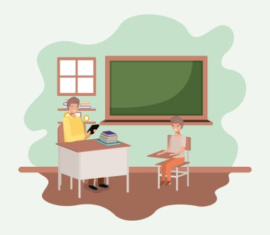 Öğretmen sınıfta öğrenciler ile