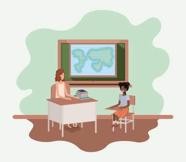 kadın öğretmen öğrencileri ile Coğrafya sınıfı