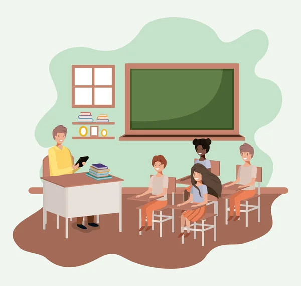 Teacher in the classroom with students — Stock Vector