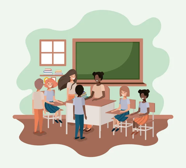 Teacher black in the classroom with students — Stock Vector