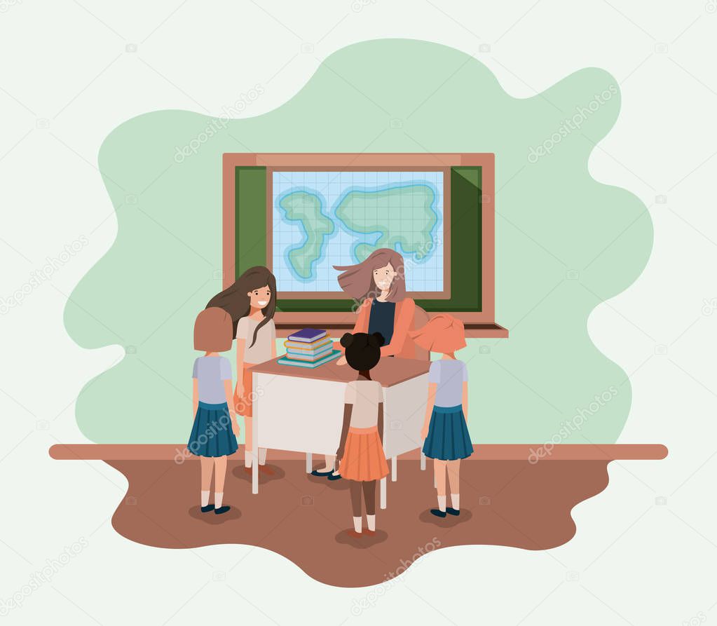 female teacher in the geography class with students