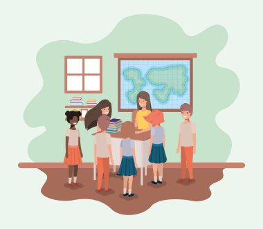 kadın öğretmen öğrencileri ile Coğrafya sınıfı