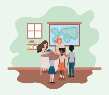 kadın öğretmen öğrencileri ile Coğrafya sınıfı