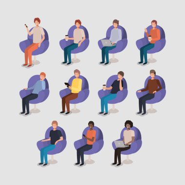 Grup teknolojisi kullanılarak oturma odasında adam