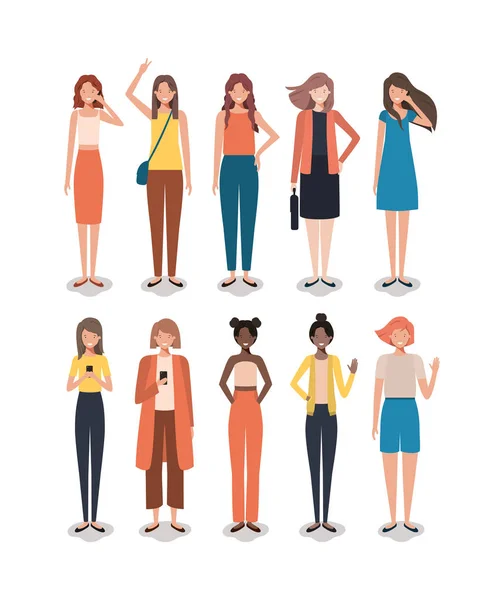 Grupo de mulheres amigos personagens — Vetor de Stock