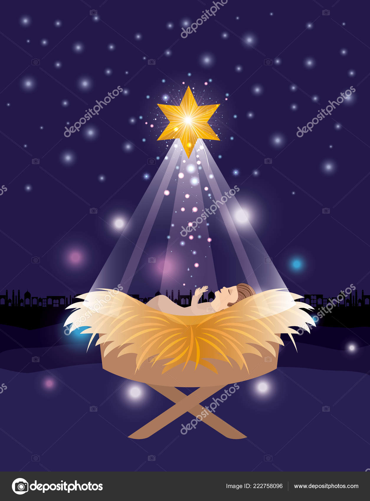 Feliz cartão de Natal com Jesus bebê Vetor de ©grgroupstock 222758096, image size:1254x1700