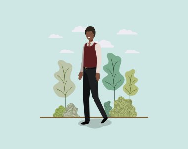 zarif işadamı park vektör çizim tasarım içinde yürüyüş