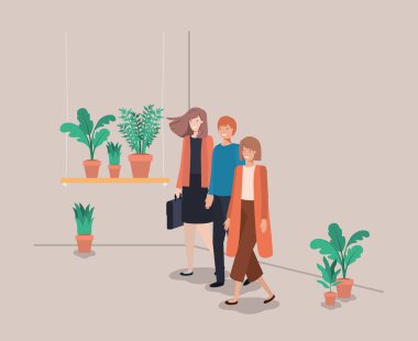 raf içinde houseplants birlikte grup insan