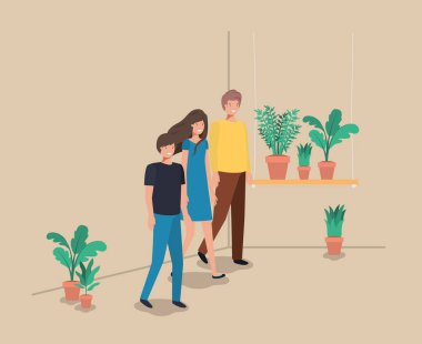 raf içinde houseplants birlikte grup insan