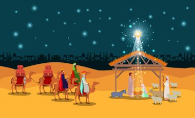 istikrarlı kutsal aile ile Noel çöl sahne