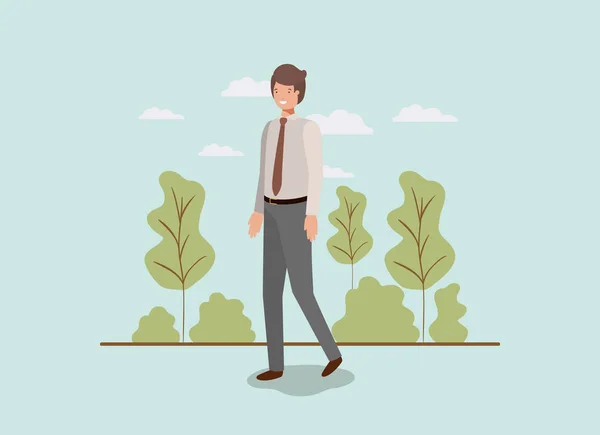 Elegante hombre de negocios caminando en el parque — Vector de stock