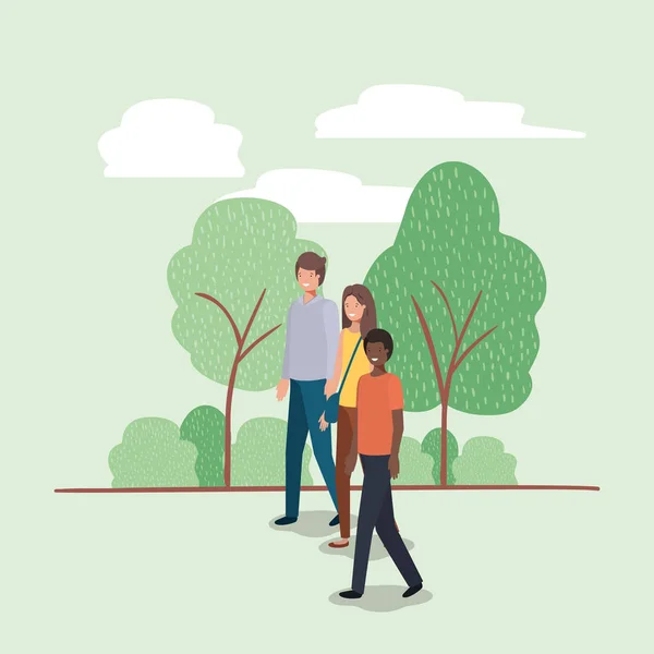 Young people walking on the park characters — Stock Vector