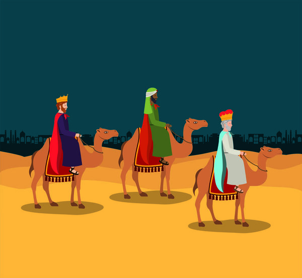 wise men traveling in the desert christmas scene