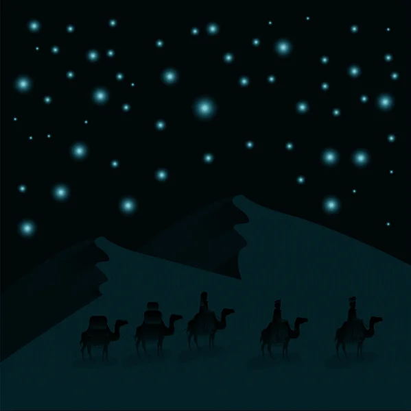 Mędrców podróży w pustynia scena Boże Narodzenie — Wektor stockowy
