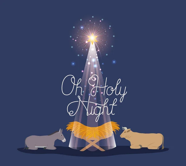 Merry christmas card med jesus barnet och djur — Stock vektor