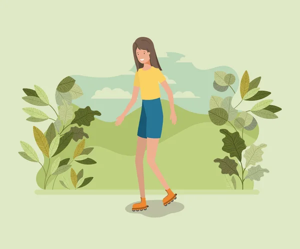 Mujer en patines en el parque — Vector de stock