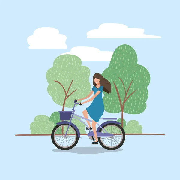 Mujer joven en bicicleta en el parque — Vector de stock