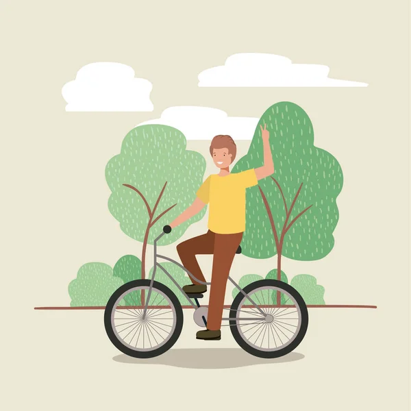 Joven en bicicleta en el parque — Archivo Imágenes Vectoriales