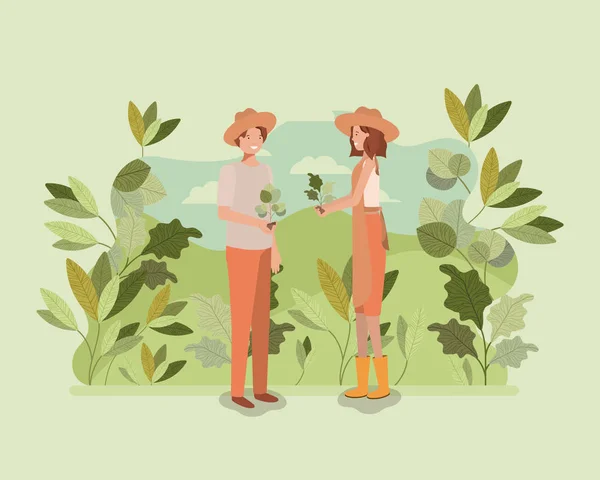 Ehepaar pflanzt Baum im Park — Stockvektor