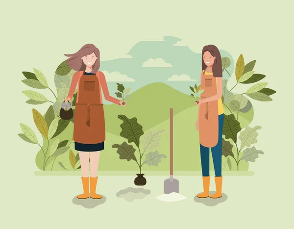 Girls planting trees in the park Royalty Free Stock Illustrations