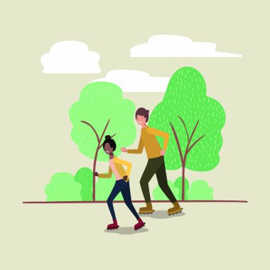 parkta paten üzerinde çift