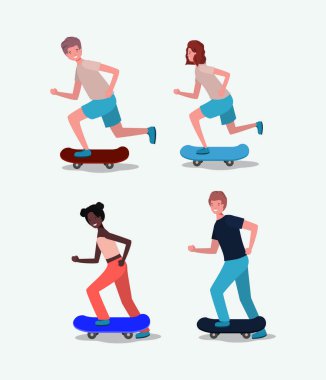 bir grup insan da skateboards