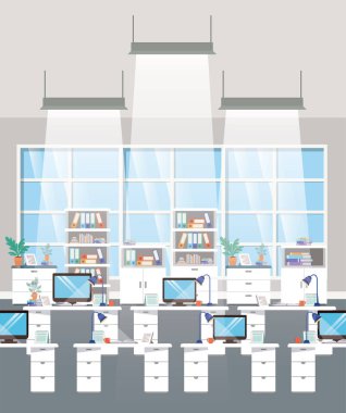 Modern Ofis İşyeri ekip çalışması sahne vektör çizim tasarım