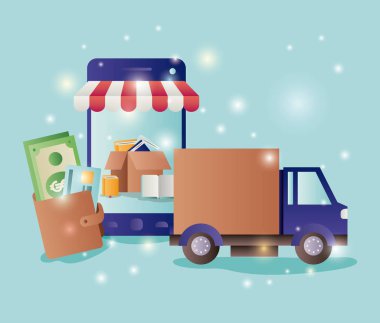 şemsiye ecommerce simgeleri ile Smartphone