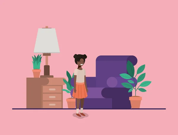 Černá dospívající dívka v obývacím pokoji — Stockový vektor
