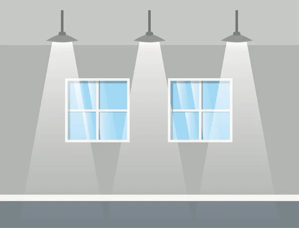 Corridoio Edificio Con Lampade Appeso Disegno Vettoriale Illustrazione — Vettoriale Stock