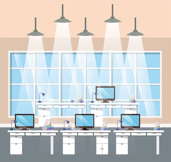 Bureau moderne lieu de travail d'équipe scène — Image vectorielle