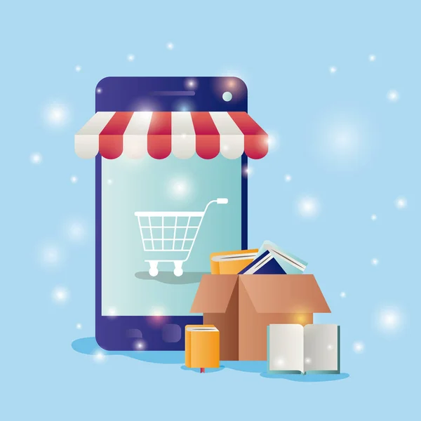 Smartphone con parasol ecommerce iconos — Archivo Imágenes Vectoriales