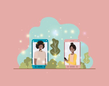 Afro iki Smartphone'da peyzaj içinde