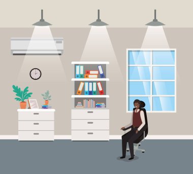 koridor office vektör çizim tasarım oturan siyah işadamı ile