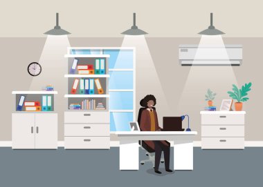 oturan siyah işadamı ile modern ofis