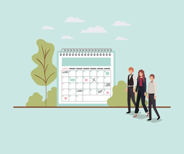 Mini personer med kalenderpåminnelse — Stock vektor