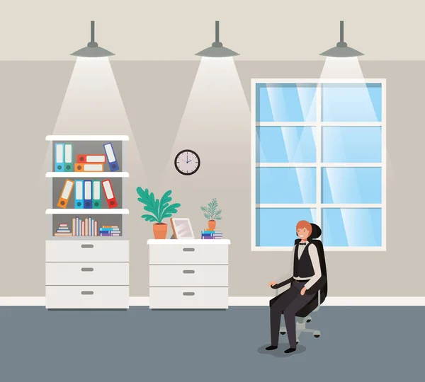 Corridor office with businessman sitting — Stock Vector