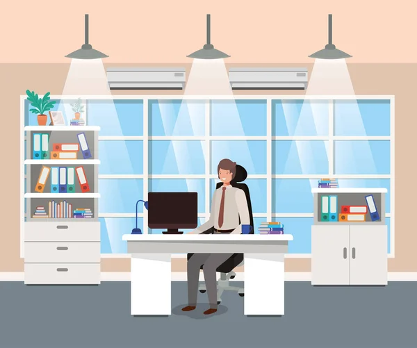 Oturan işadamı ile modern ofis — Stok Vektör