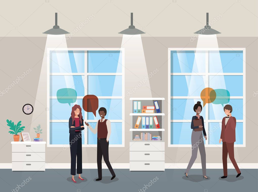 business people talking in corridor office