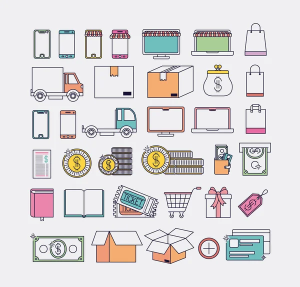 Handel elektroniczny zestaw ikon — Wektor stockowy